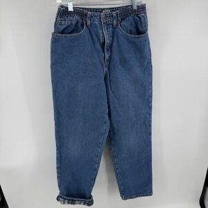 LL Bean Flannel Lined Jeans Womens 10 Reg Relaxed Fit Plaid Denim Blue Gorpcore